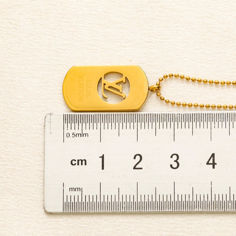 304 Stainless Steel Rounded Tag Monogram Pendant Necklace