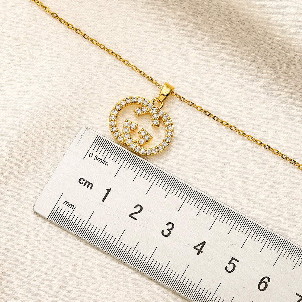 Copper Pave Round Monogram Pendant Necklace