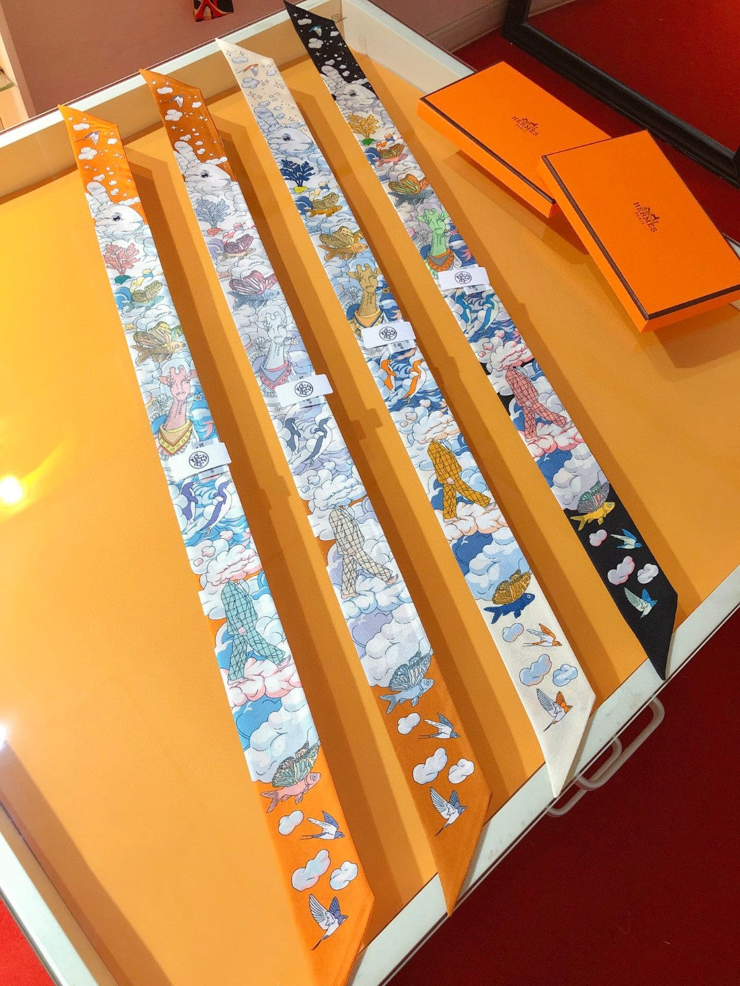 Illustrated Equestrian Ribbon Scarf - 5 x 120 cm
