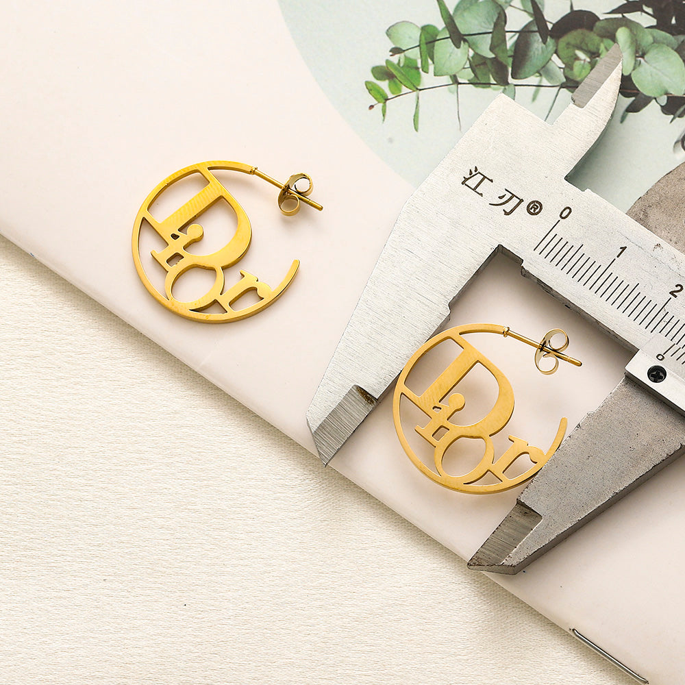 304 Stainless Steel Cutout Letter Hoop Earrings