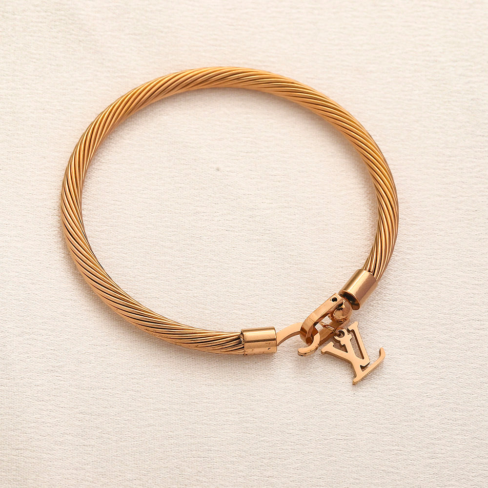 304 Stainless Steel Mesh Cord Bracelet with Monogram Charm
