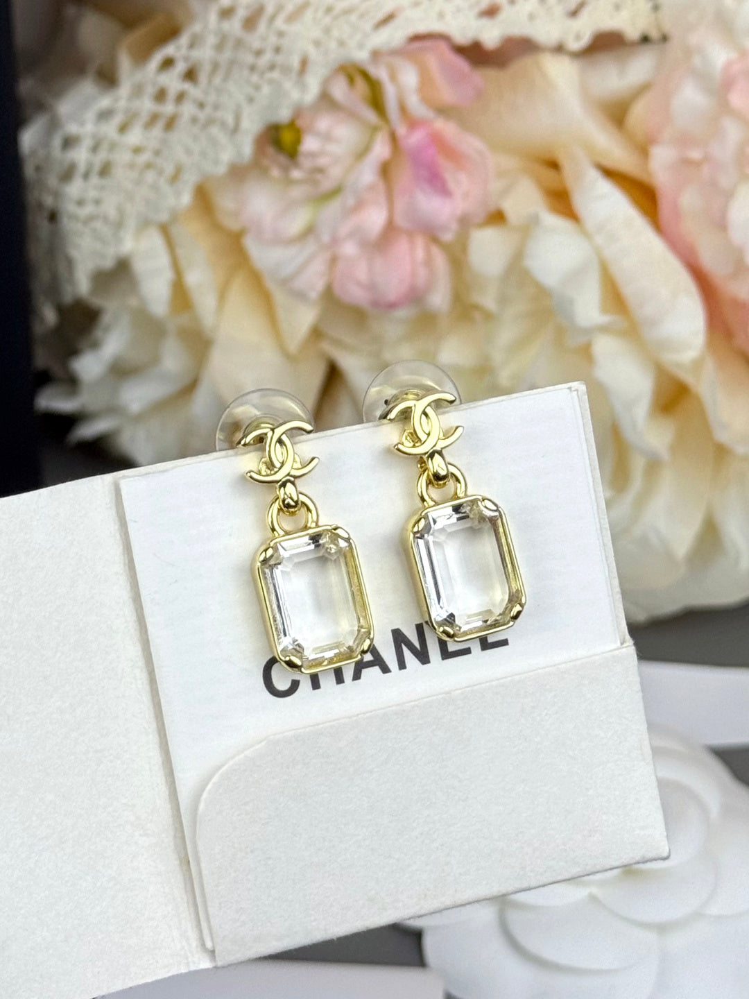 Rectangular Stone Interlocking-C Drop Earrings