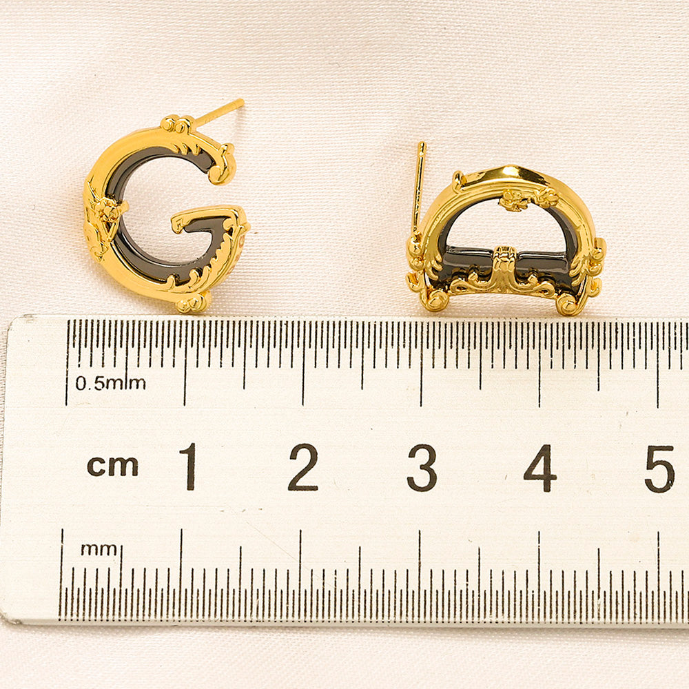 304 Stainless Steel Textured D & G Letter Stud Earrings