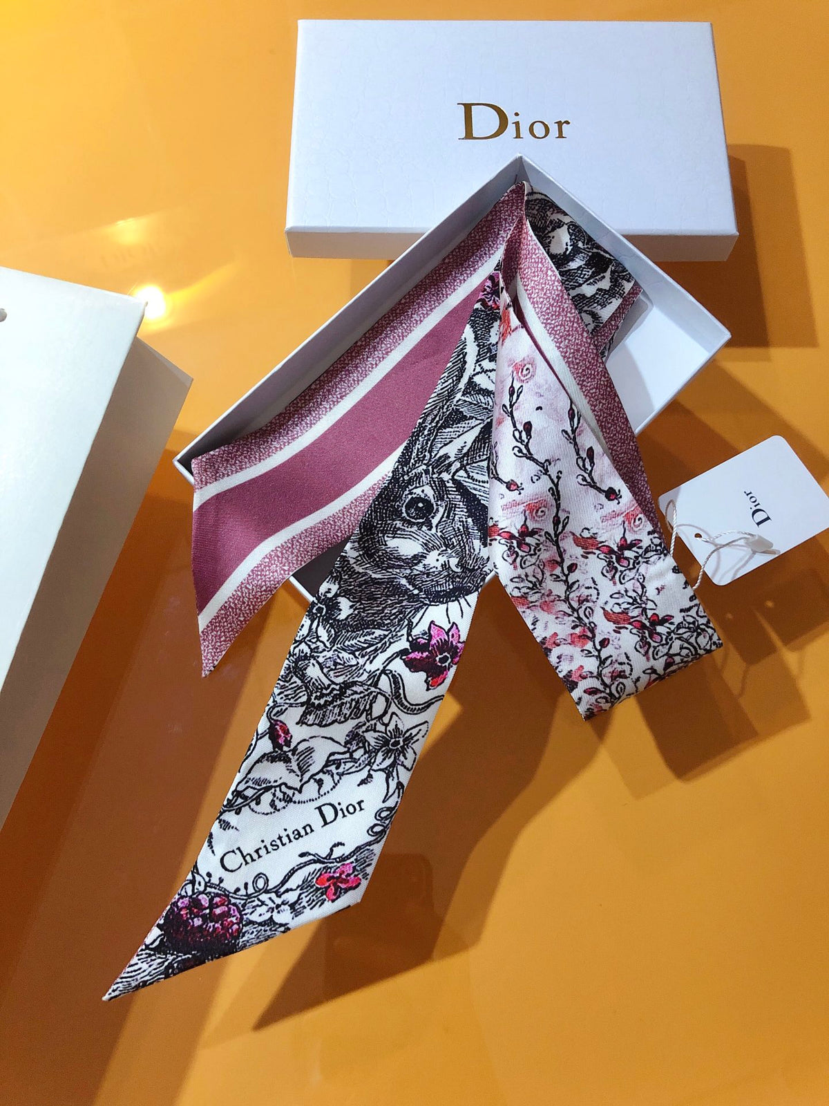 Scenic Print & Lettering Ribbon Scarf - 5 x 120 cm