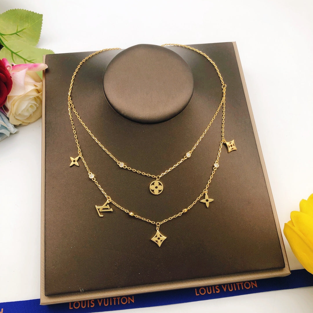 Layered Floral Charm Necklace