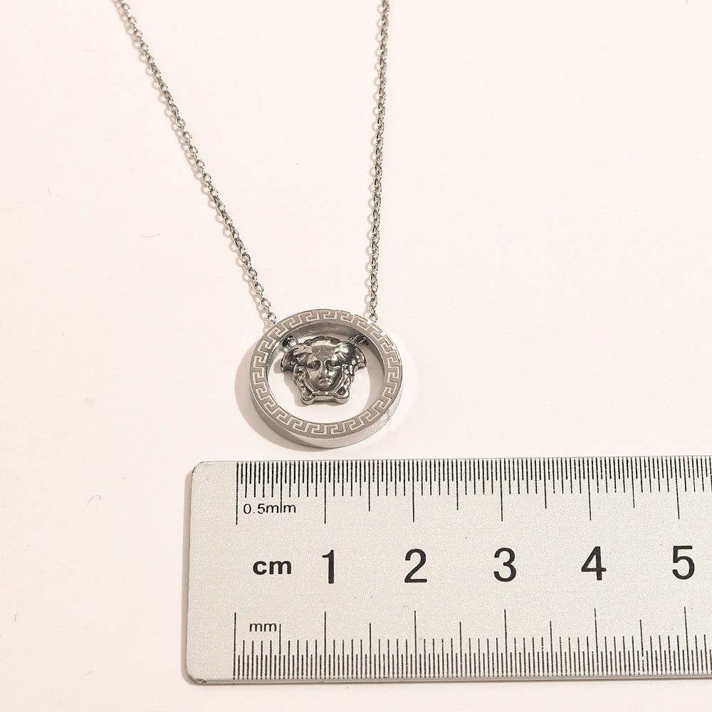 304 Stainless Steel Pave Open-Circle Medallion Necklace