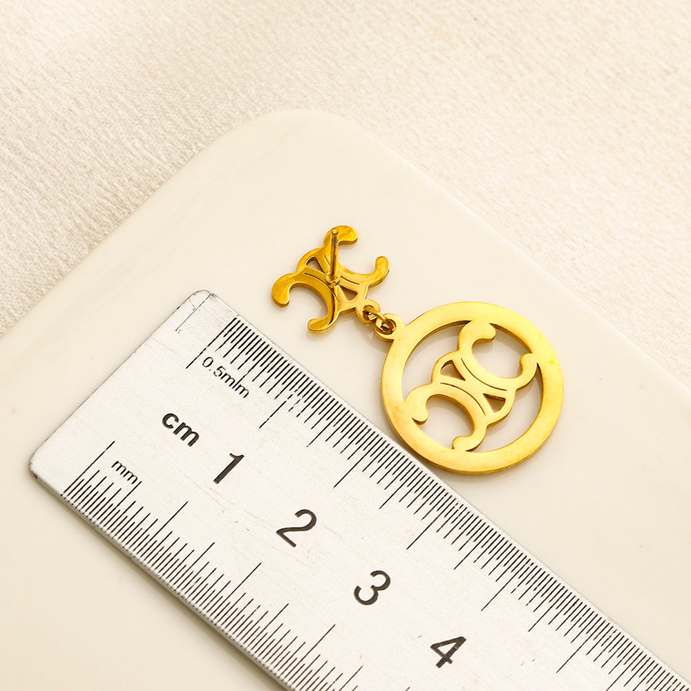304 Stainless Steel Quatrefoil & Circle Drop Earrings