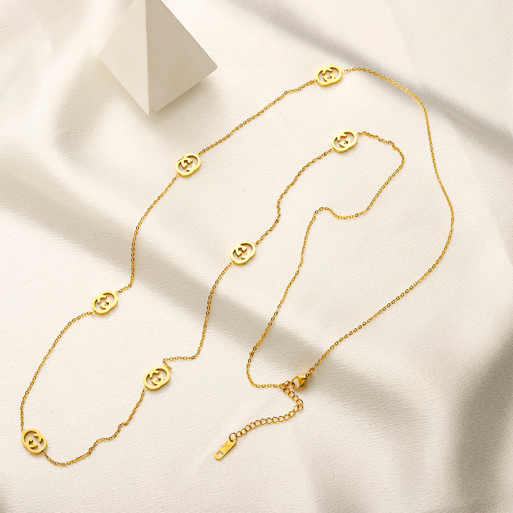 304 Stainless Steel Round Monogram Station Necklace - 90 cm