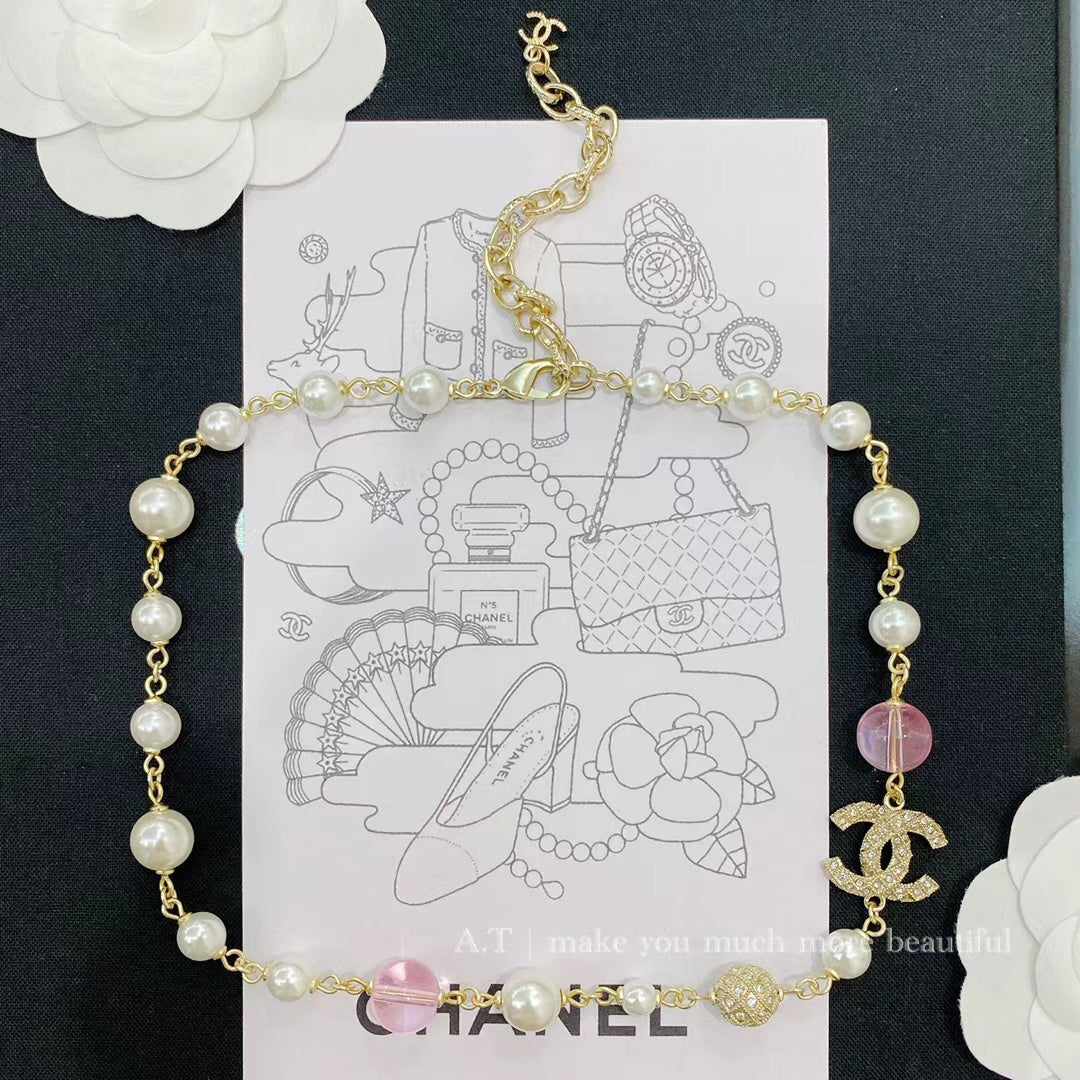 Pastel Stone Interlocking-C Link Necklace
