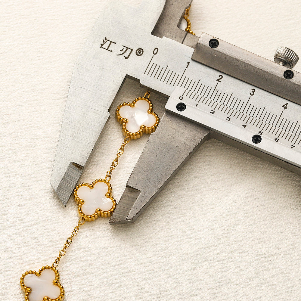 304 Stainless Steel Color-Inlay Quatrefoil Station Necklace