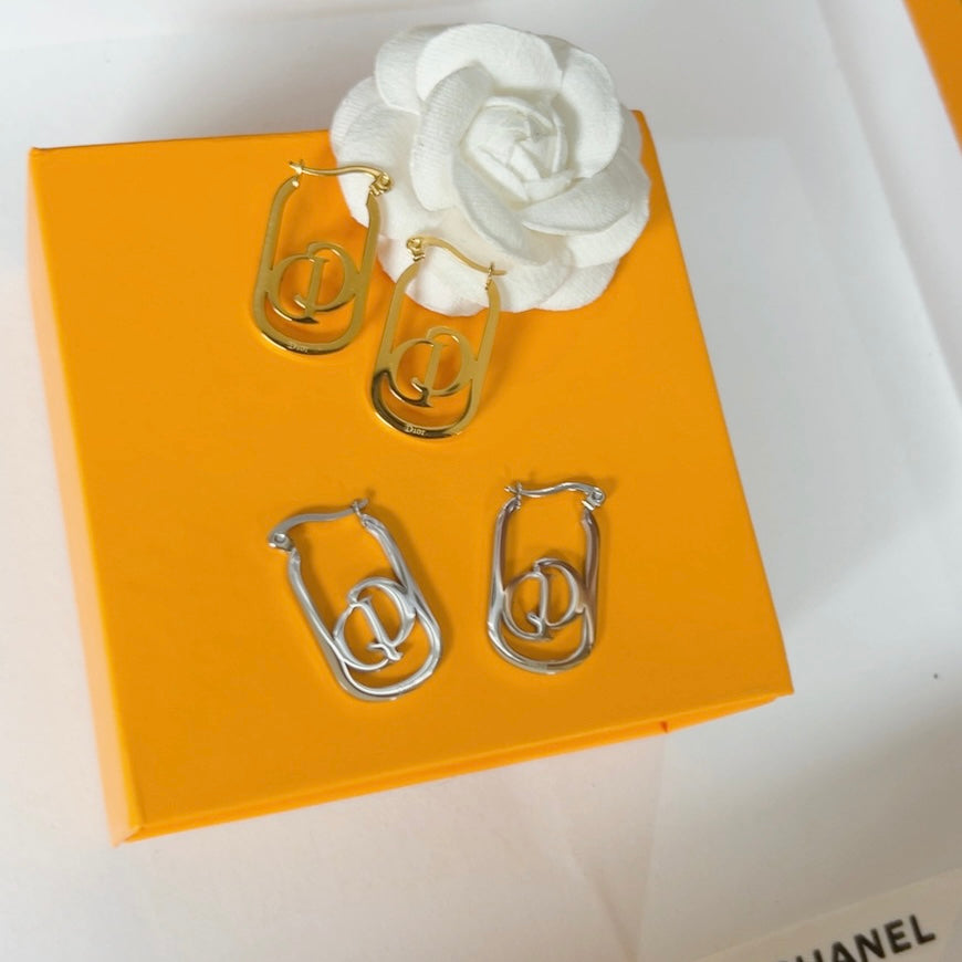 304 Stainless Steel Oval Letter Hoop Earrings