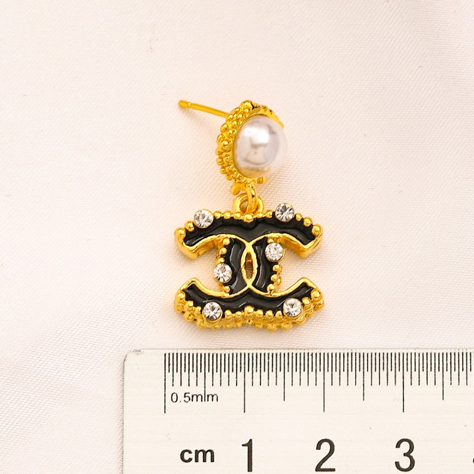 304 Stainless Steel Pearl-Effect Interlocking-C Drop Earrings
