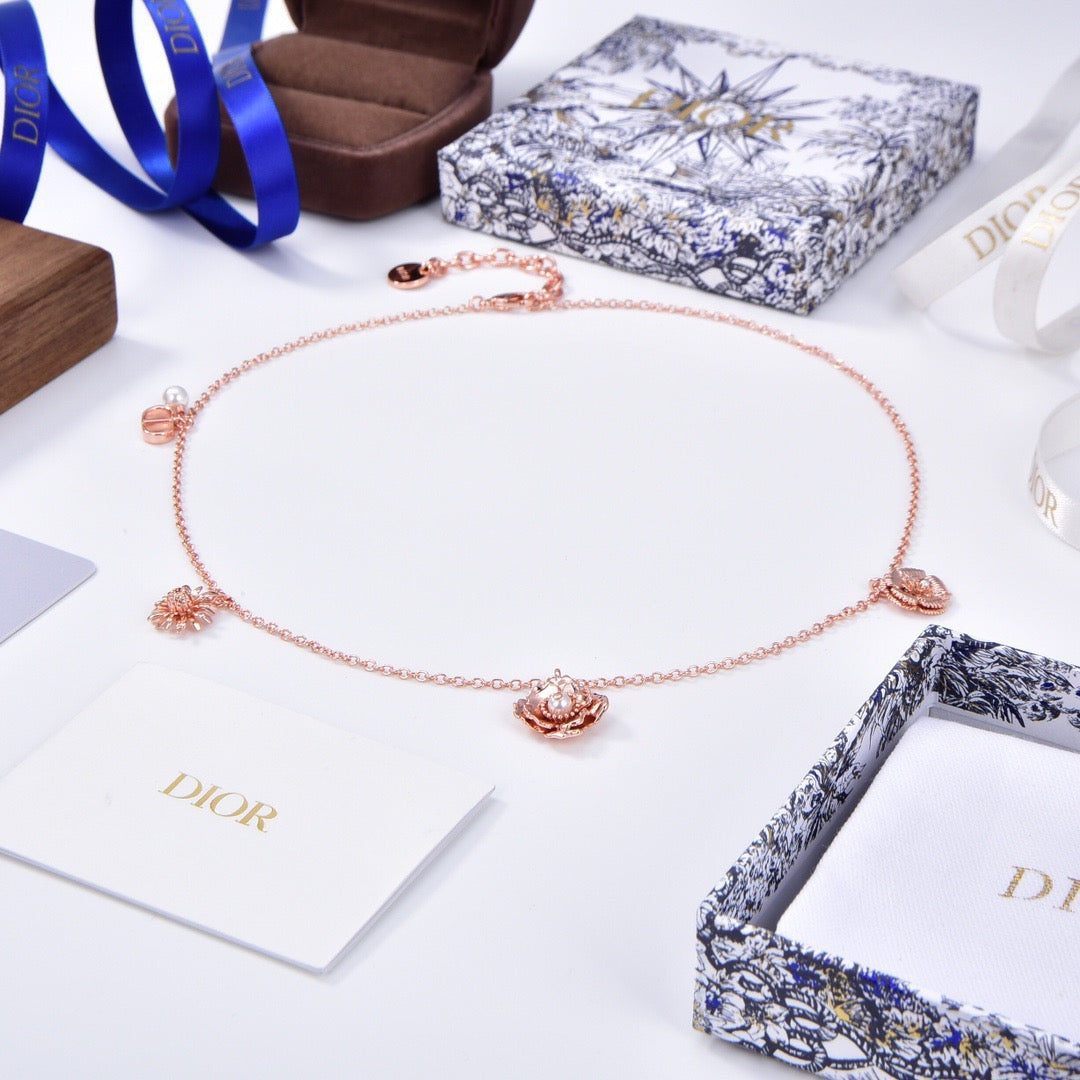Rose Motif Station Necklace