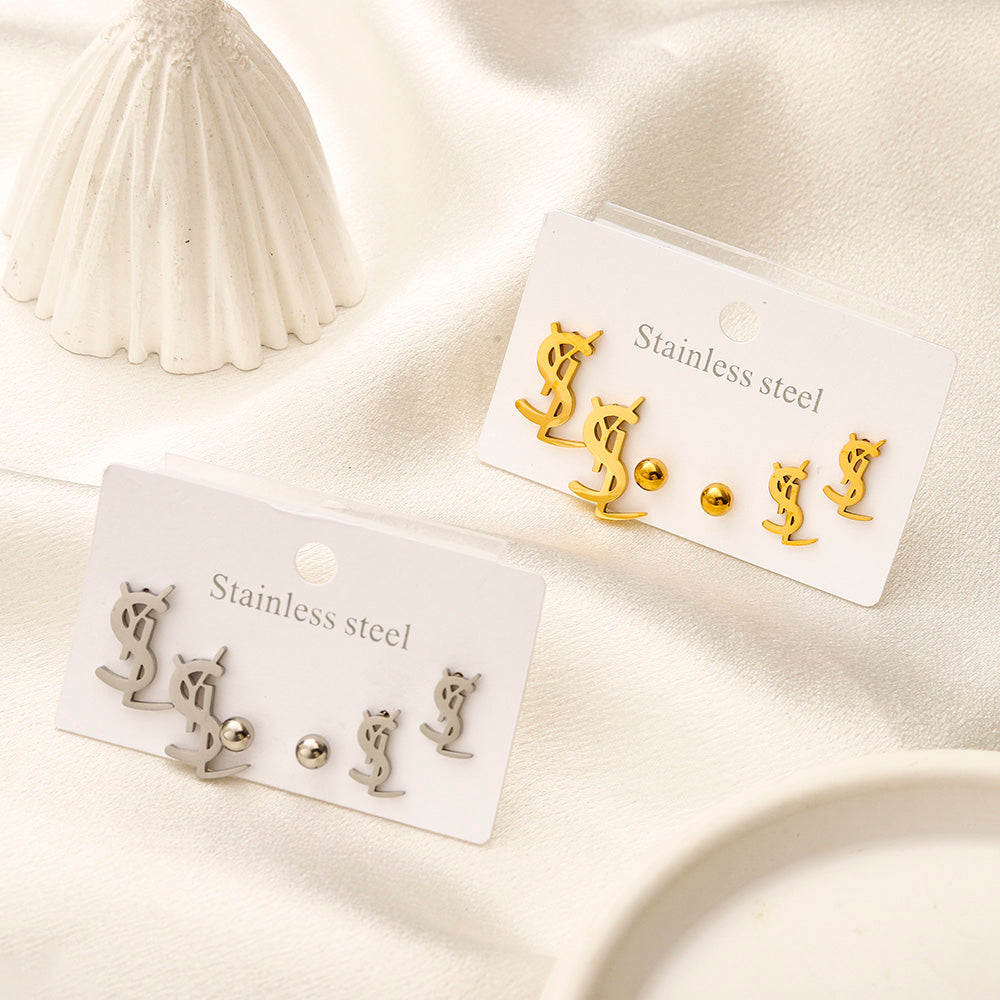 304 Stainless Steel Pave S-Shaped Letter Stud Earrings