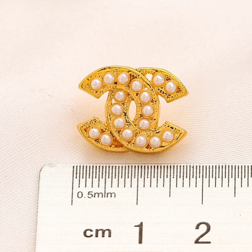 Alloy Pearl-Effect Interlocking-C Stud Earrings