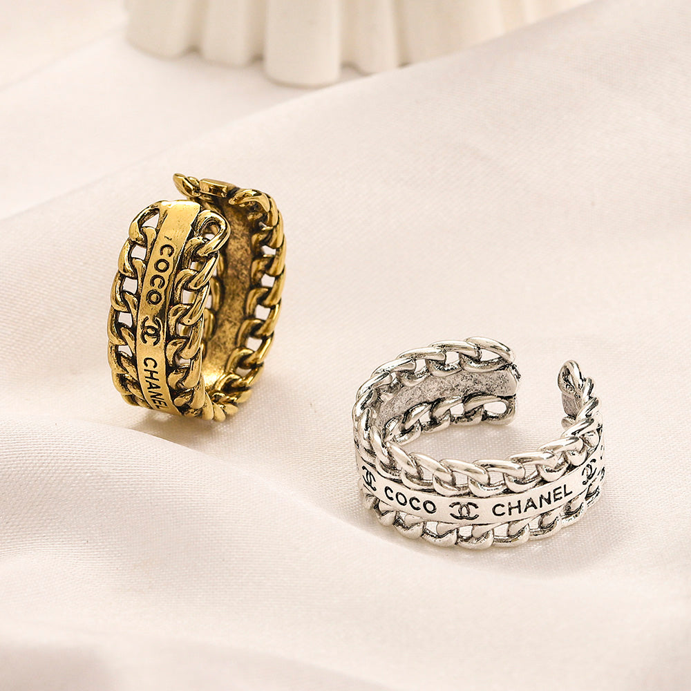 Copper Letter-Pattern Hoop Earrings & Ring Collection