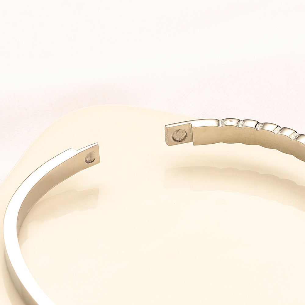 304 Stainless Steel Color-Inlay Round Monogram Bangle Bracelet