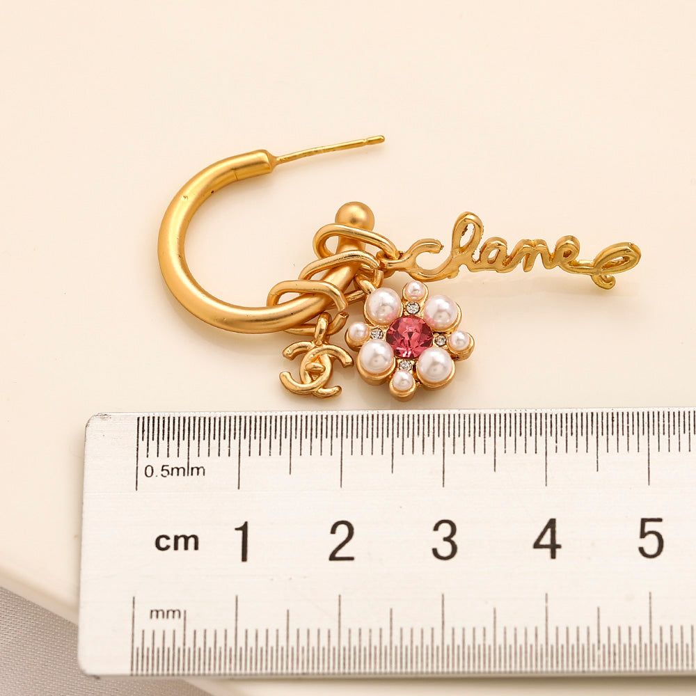 Alloy Letter & Bead Cluster Charm Hoop Earrings