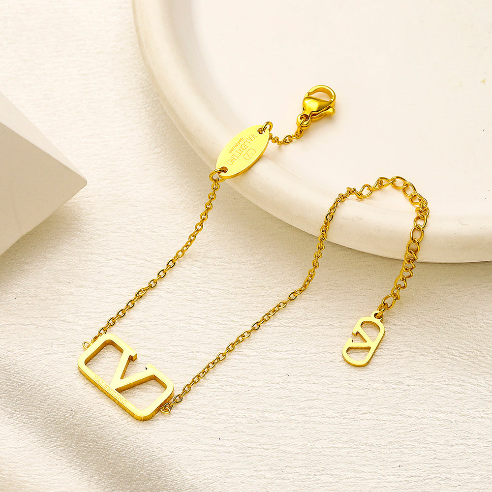 304 Stainless Steel Polished V-Motif Chain Bracelet