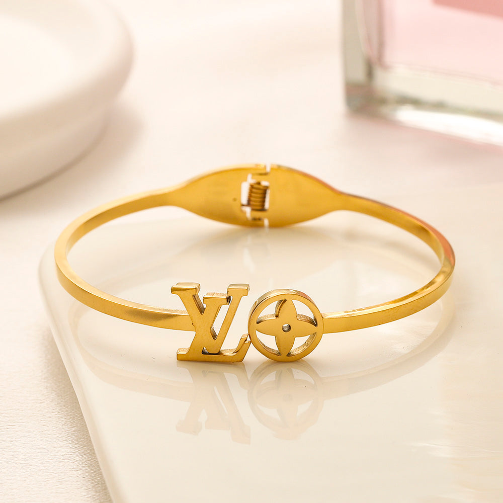 304 Stainless Steel Open Monogram Cuff Bracelet