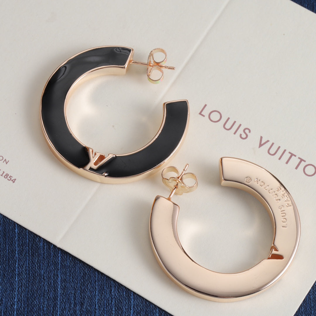 Black Inlay Open Hoop Earrings