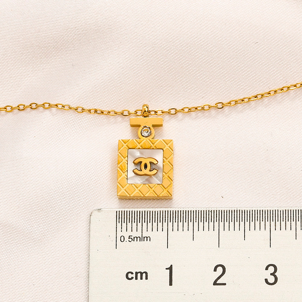 304 Stainless Steel Textured Square Interlocking-C Pendant Necklace