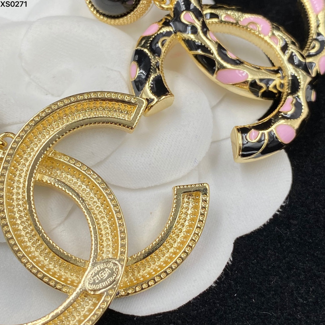 Pink Accent Interlocking-C Drop Earrings