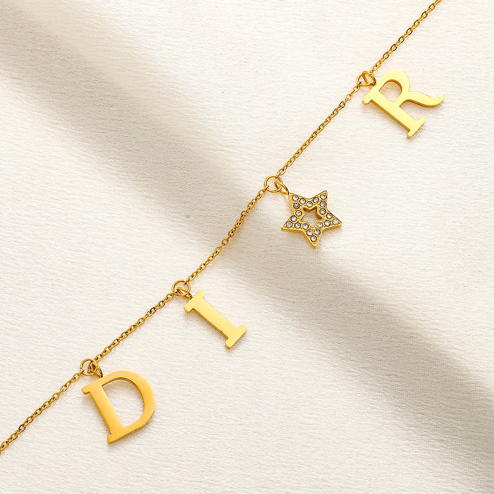 304 Stainless Steel Letter & Star Charm Necklace