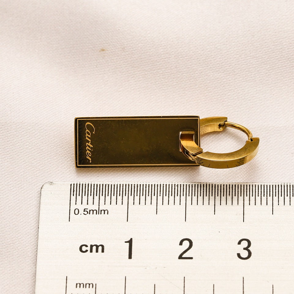 304 Stainless Steel Rectangle Tag Charm Huggie Earrings