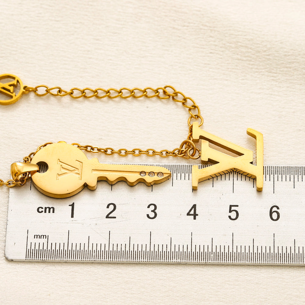 304 Stainless Steel Monogram Pendant Necklace with Floral Drop