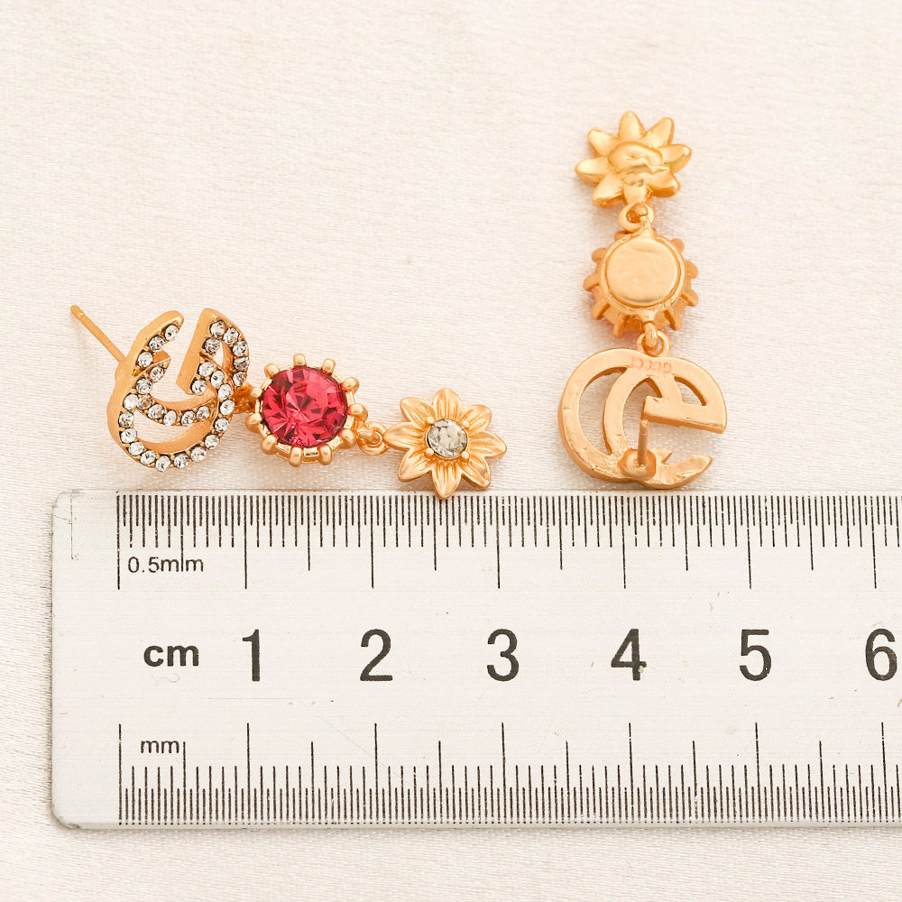 304 Stainless Steel Floral Stone Interlocking-G Dangle Earrings