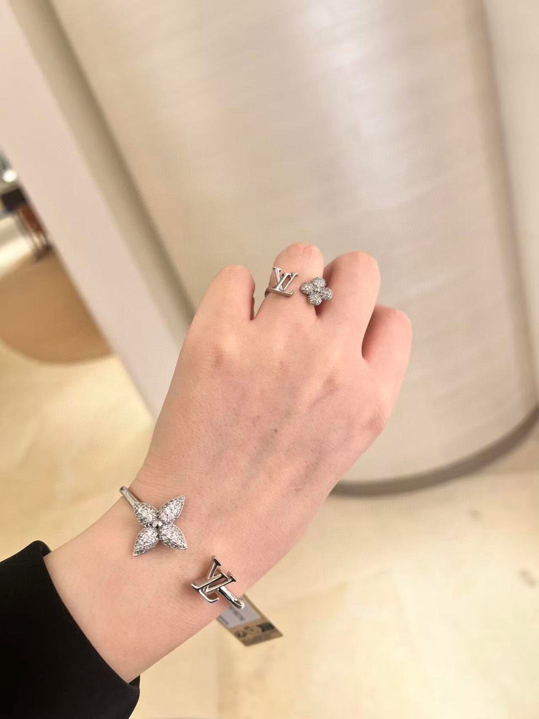 Pave Flower & Monogram Cuff Bracelet