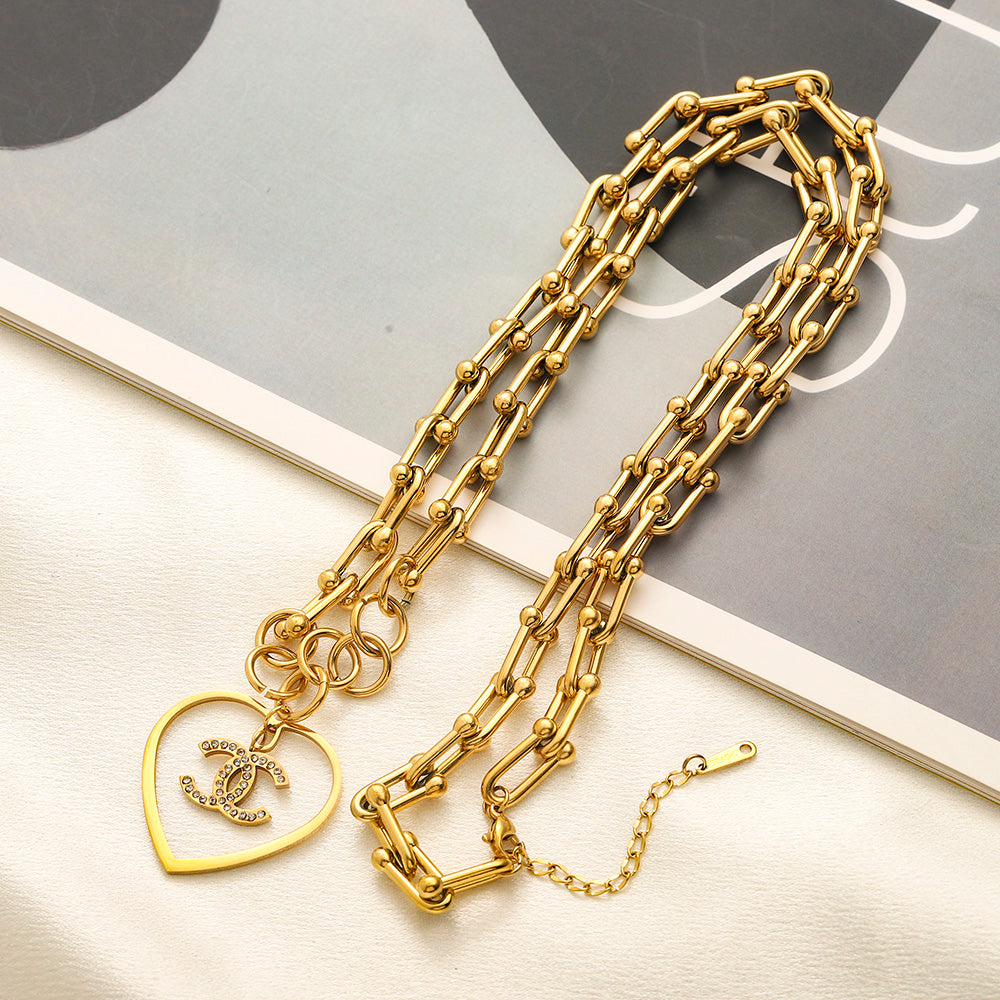 304 Stainless Steel Interlocking-C Heart Paperclip Necklace