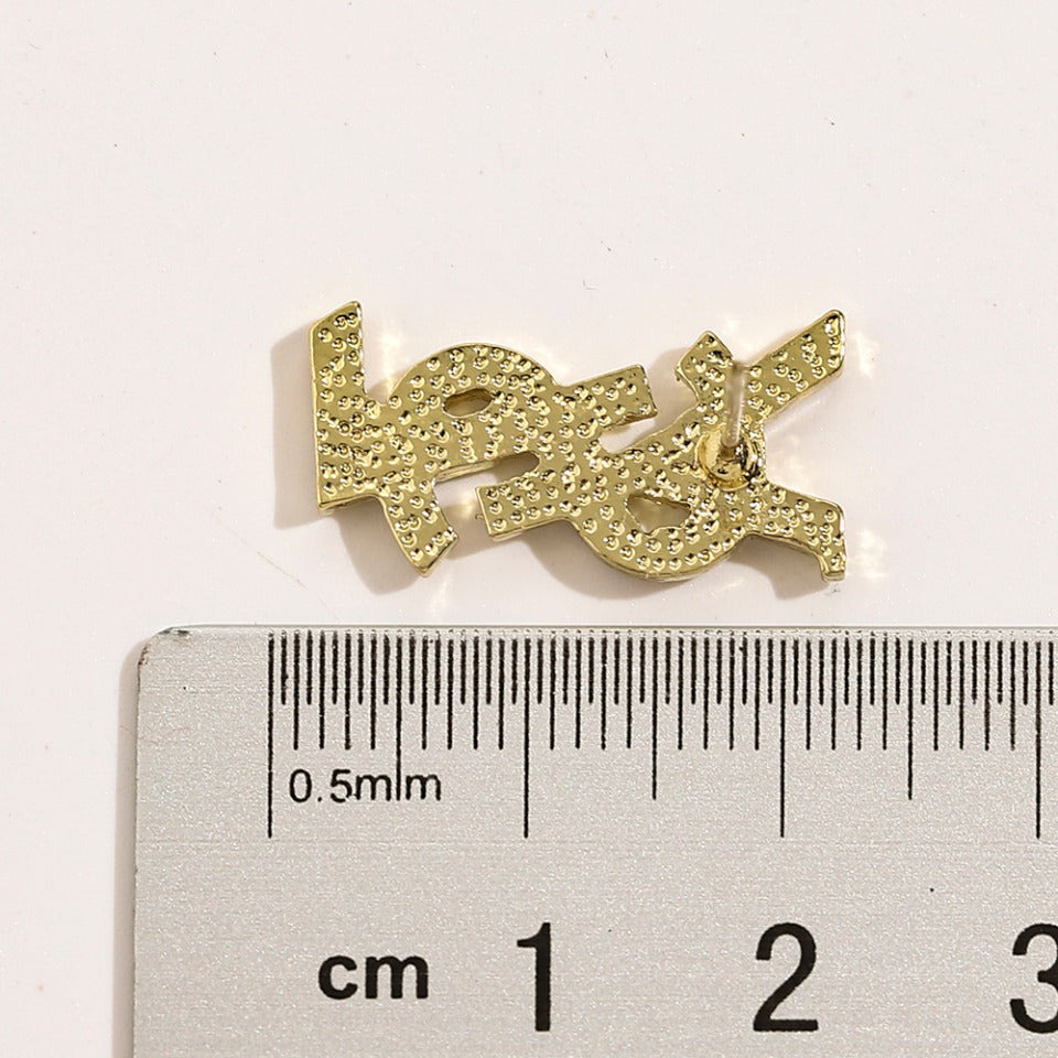 Alloy Pave Statement Monogram Stud Earrings