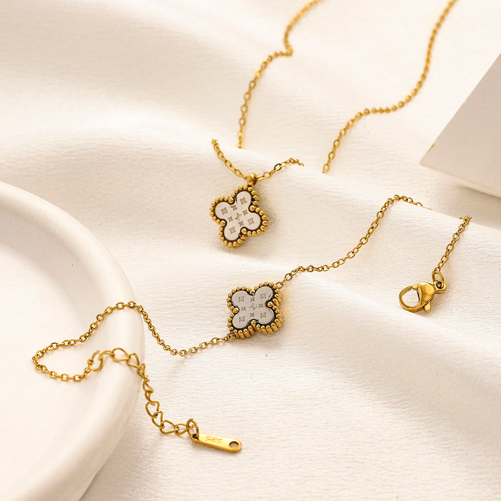 304 Stainless Steel Quatrefoil Pendant Bracelet & Necklace - Individual or Set