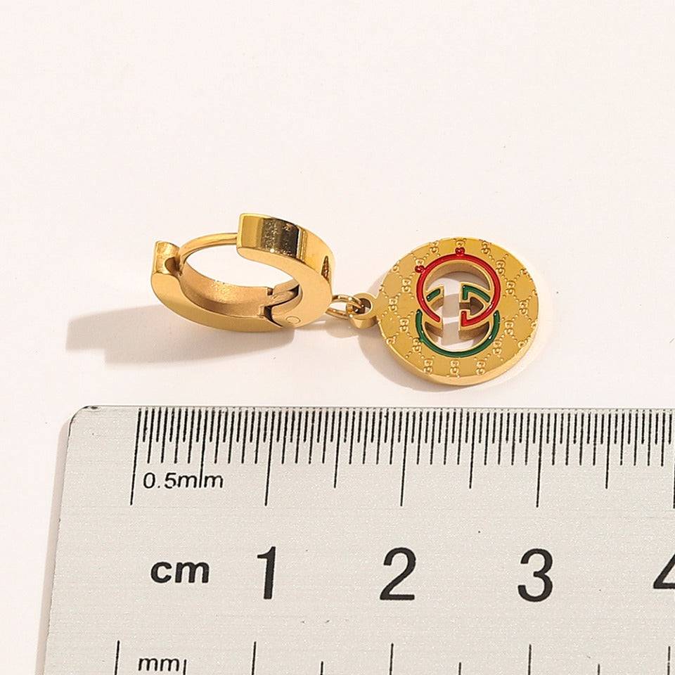 304 Stainless Steel Colored Disc Charm Huggie Earrings