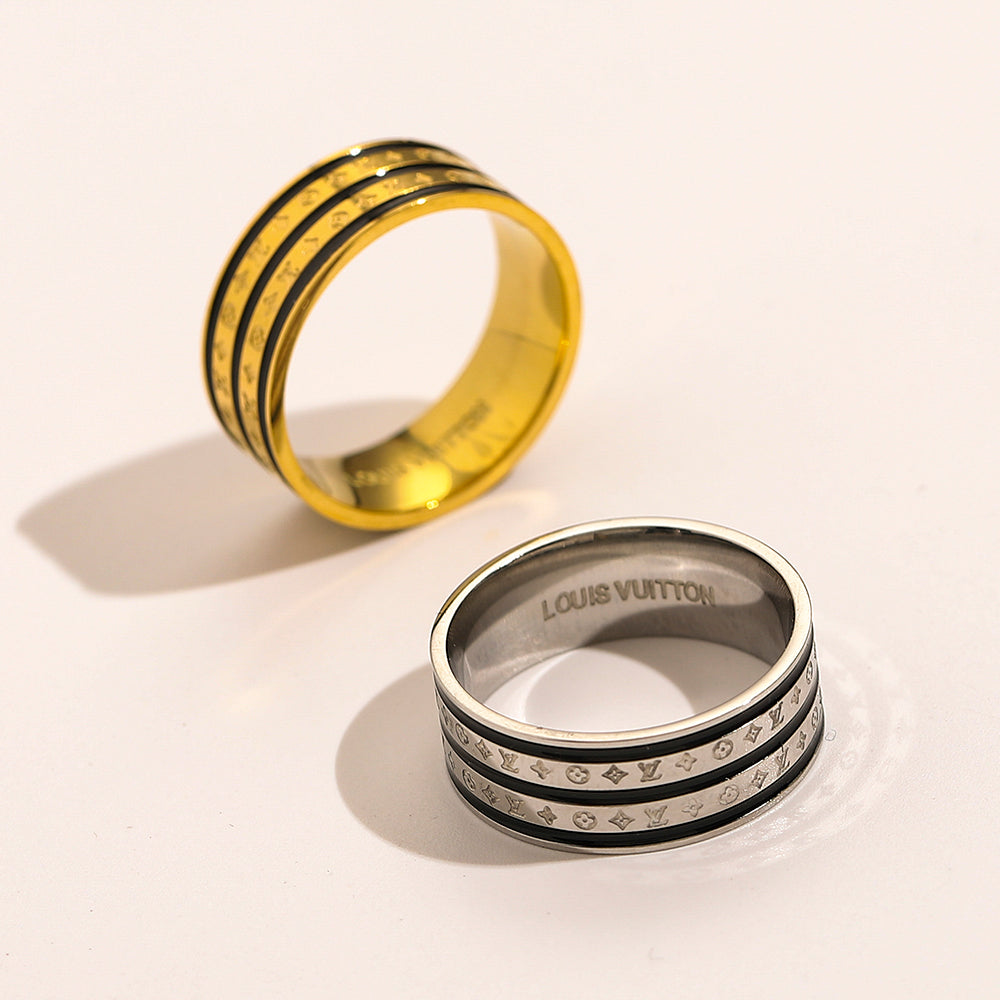 304 Stainless Steel Stamped Logo Ring,L*V Series、Rings Collection