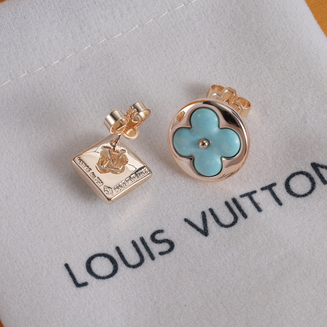 Turquoise-Tone Asymmetric Floral Stud Earrings