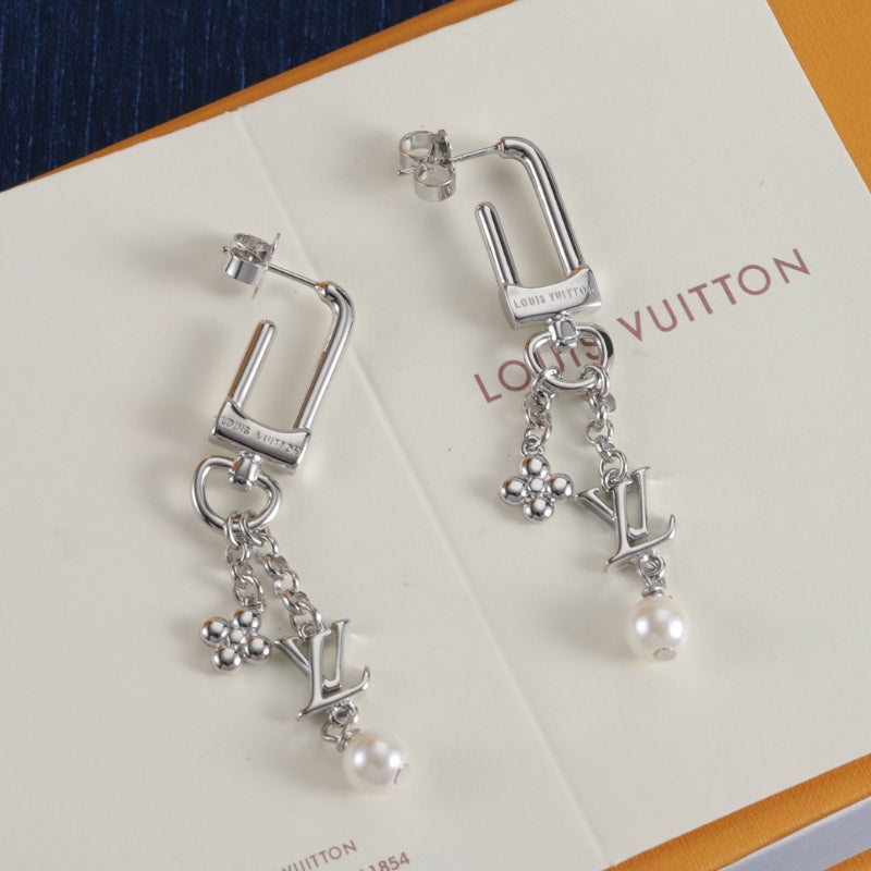 Square Frame & Floral Charm Drop Earrings