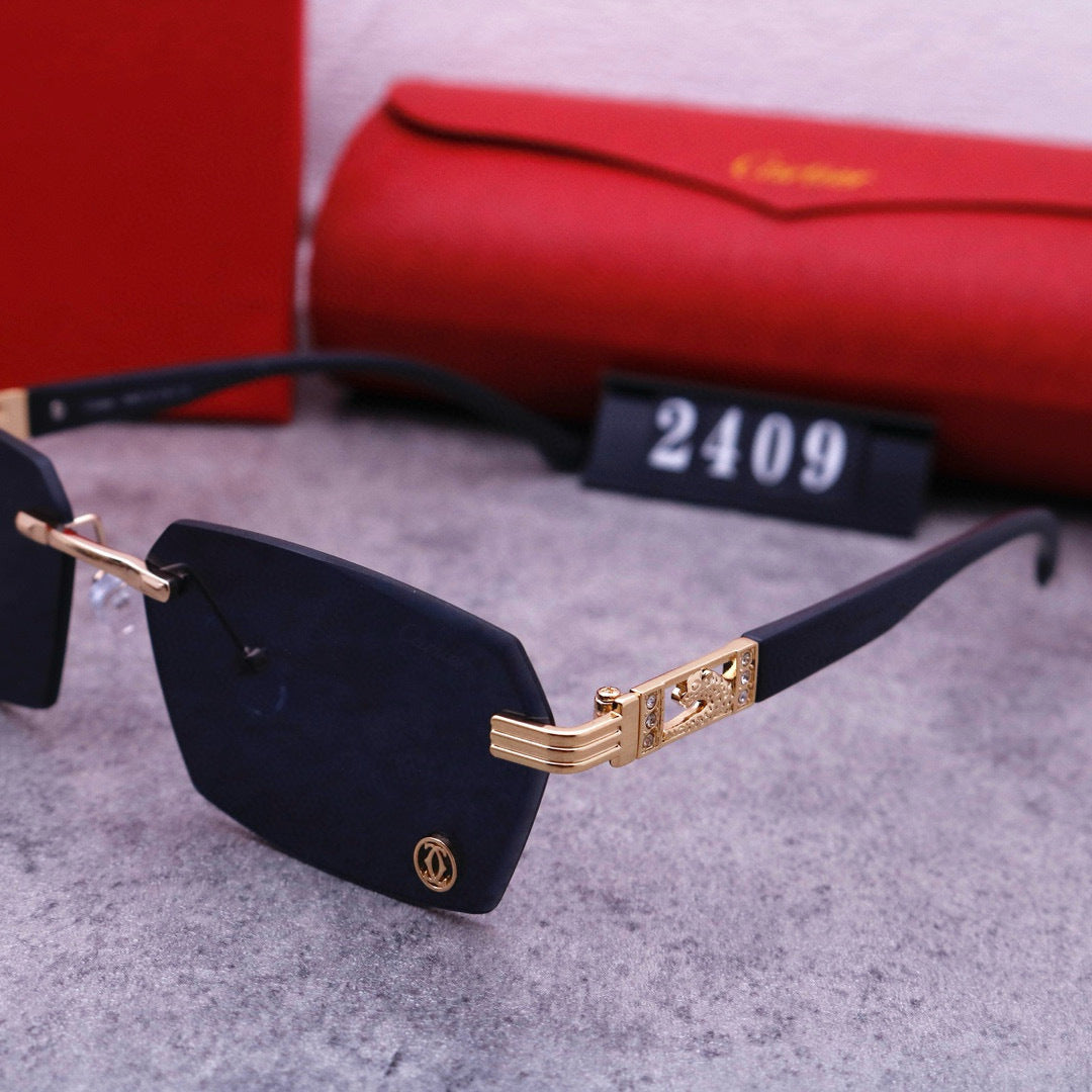 Slim Rimless Sunglasses with Ornate Temple Detail
