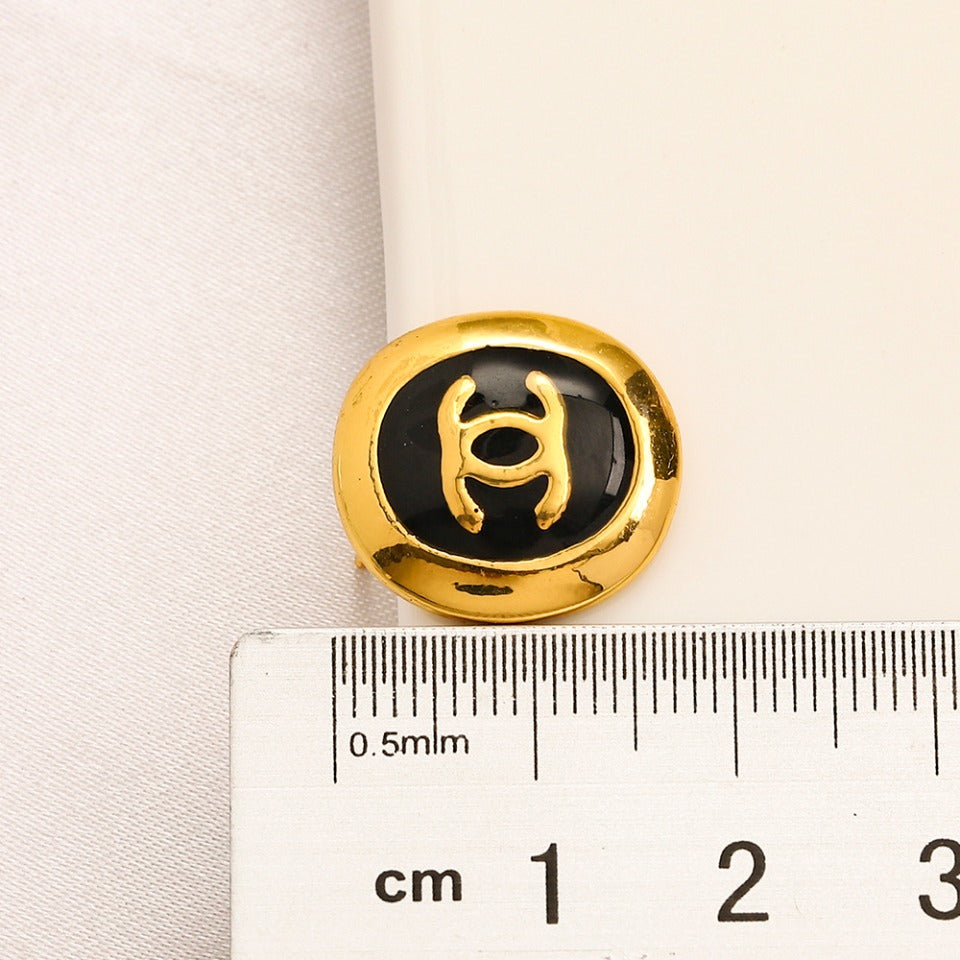 Alloy Black Oval Interlocking-C Stud Earrings