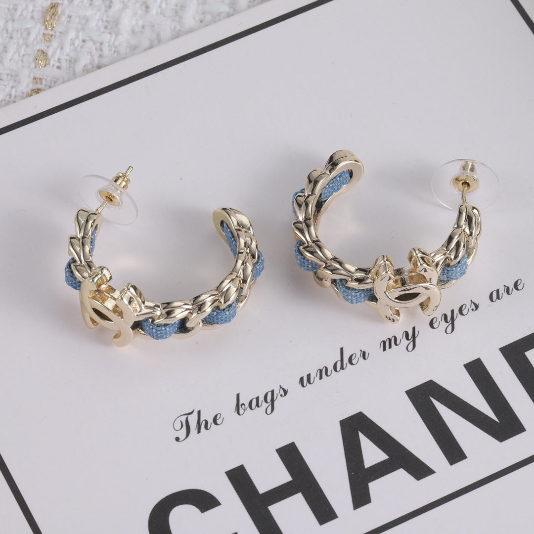 Blue Woven Chain Hoop Earrings