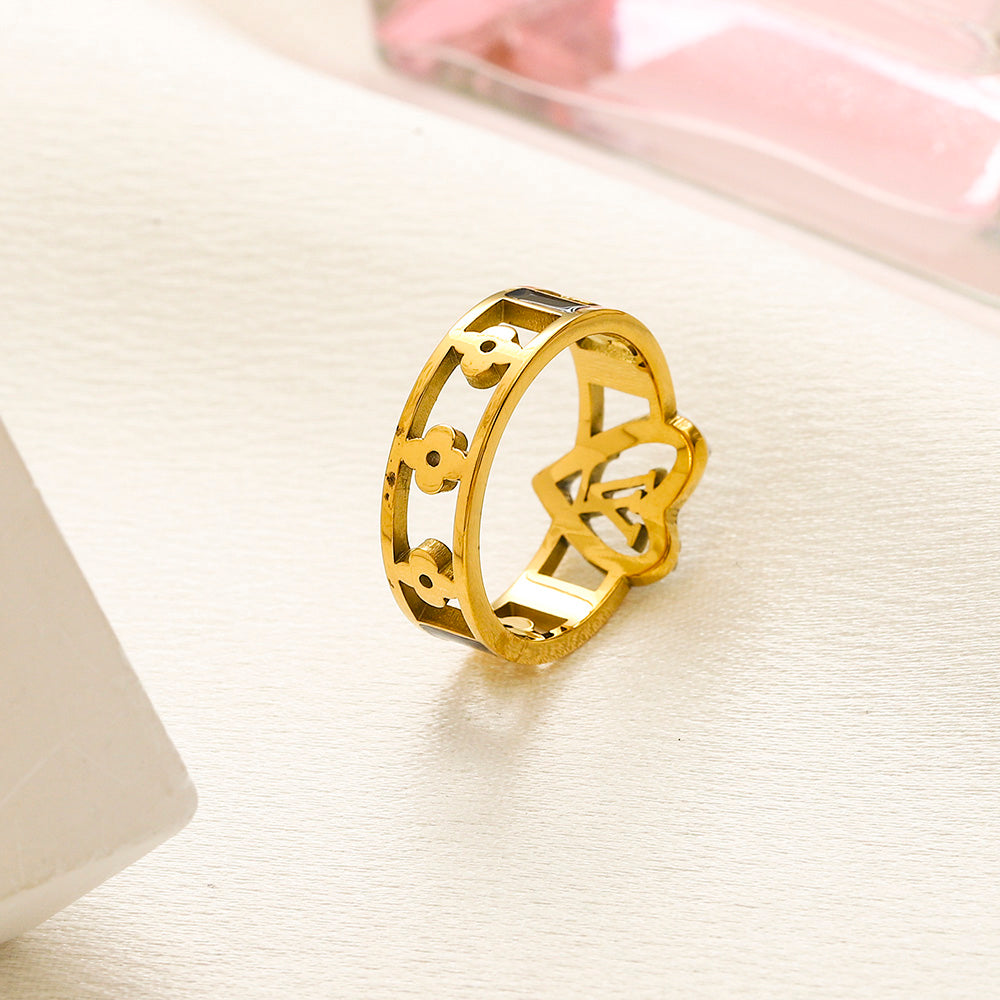 Copper Zirconium Real Gold Plated Ring,Rings Collection、L*V Series