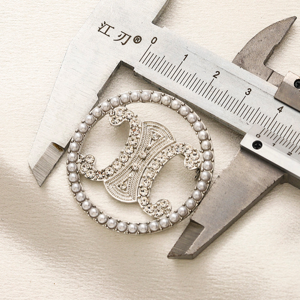 Alloy Steel Circular Emblem Brooch with Stone Accents