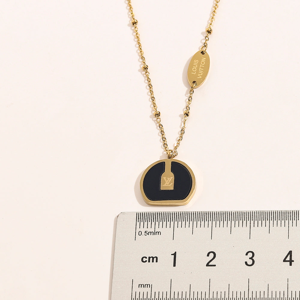 304 Stainless Steel Layered Black Disc Pendant Necklace