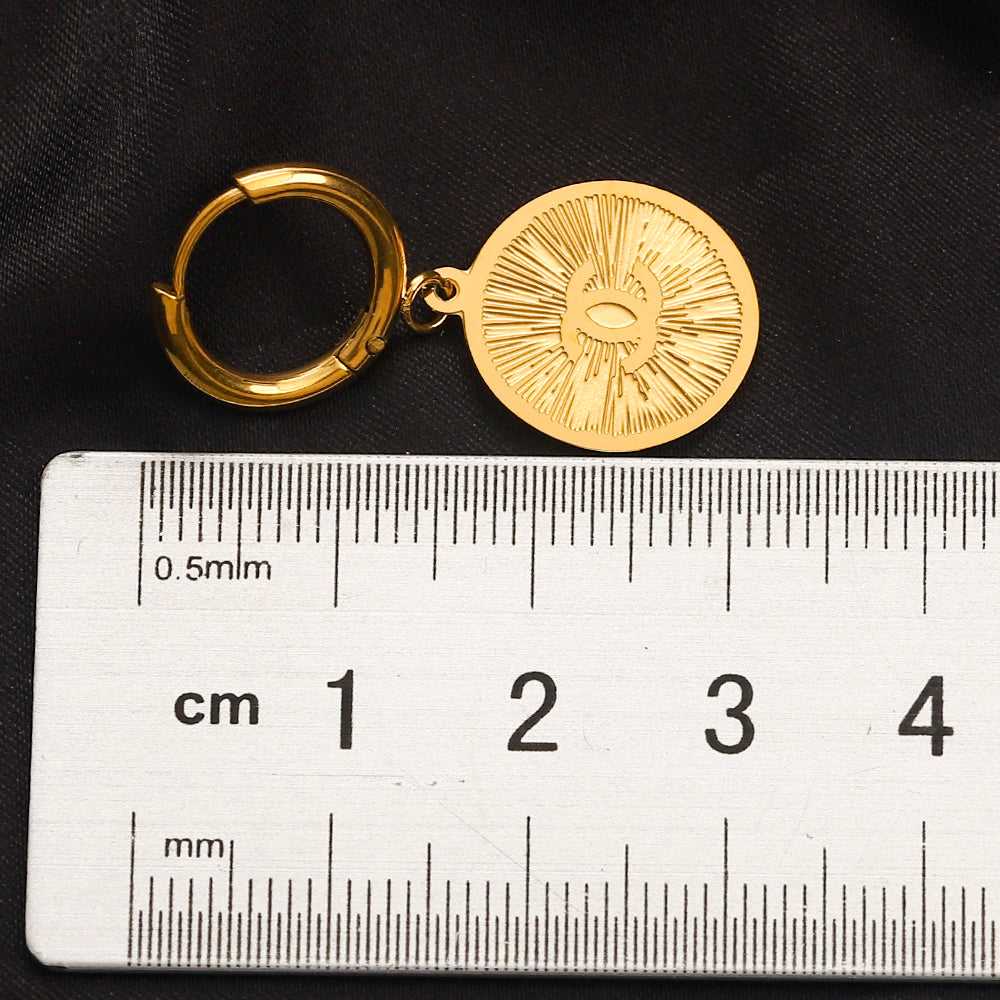 304 Stainless Steel Engraved Medallion Charm Hoop Earrings