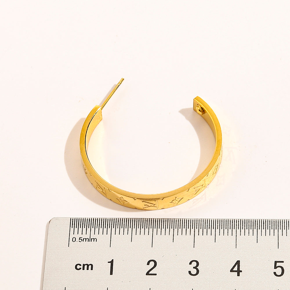 304 Stainless Steel Engraved Flat Band Hoop Earrings