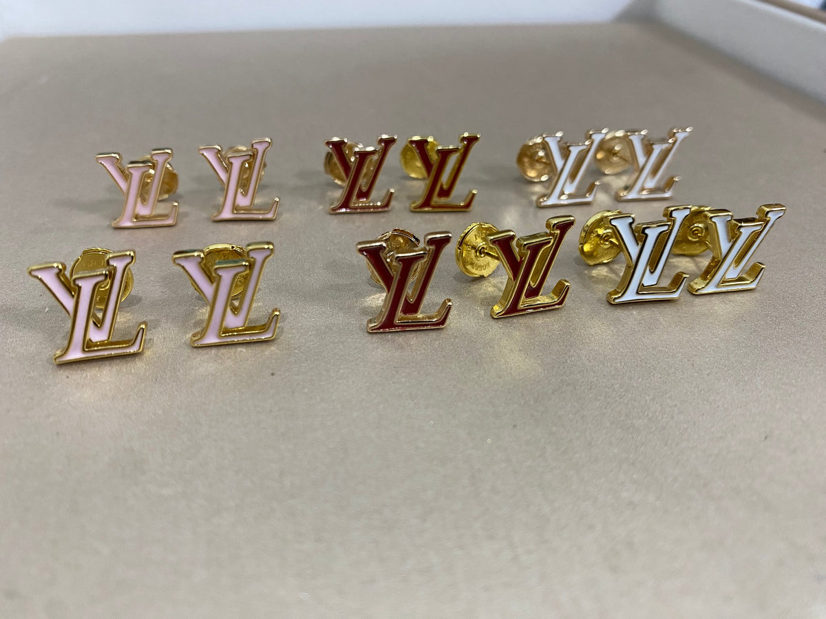Color-Inlay Monogram Stud Earrings