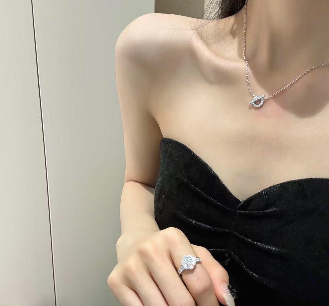 Pave Ring & Safety-Pin Pendant Necklace