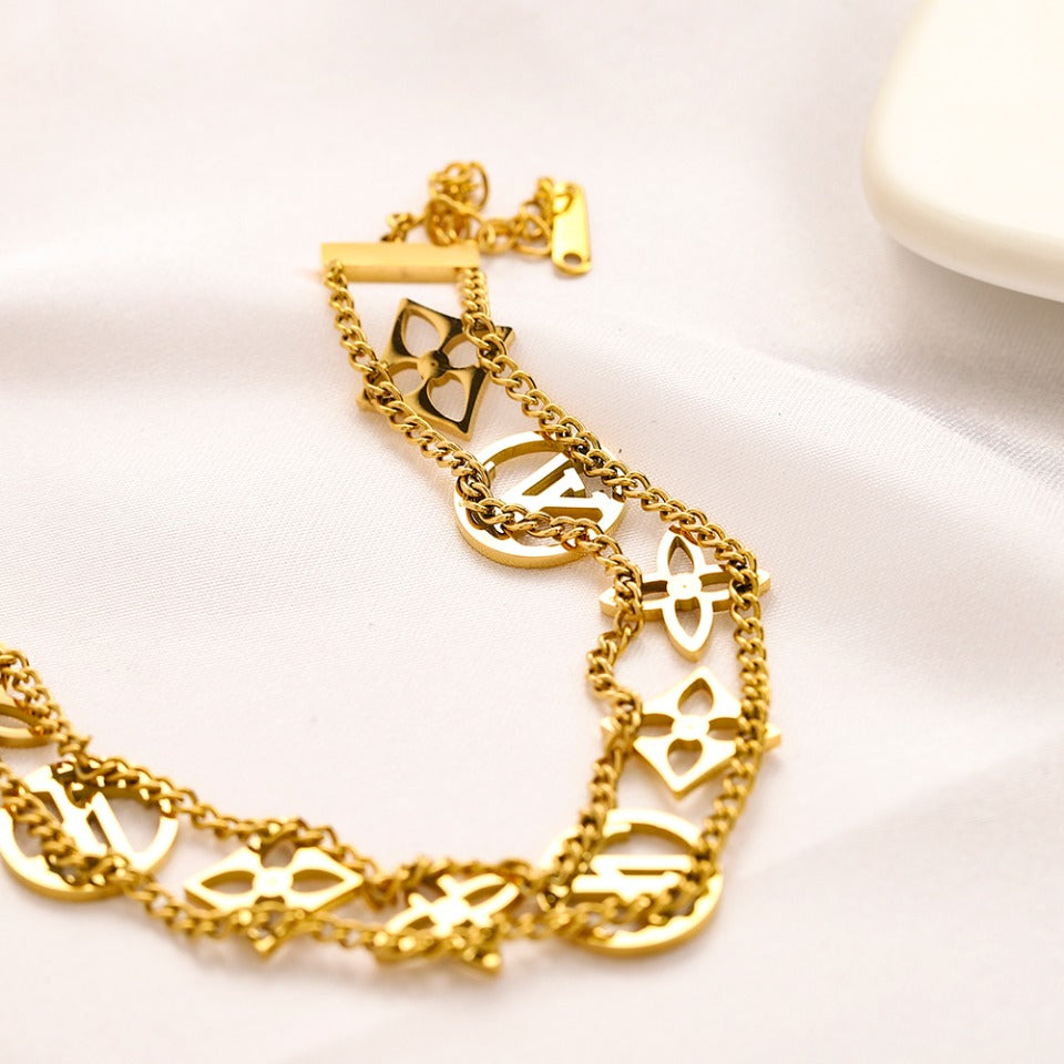 304 Stainless Steel Multi-Row Chain Monogram Bracelet